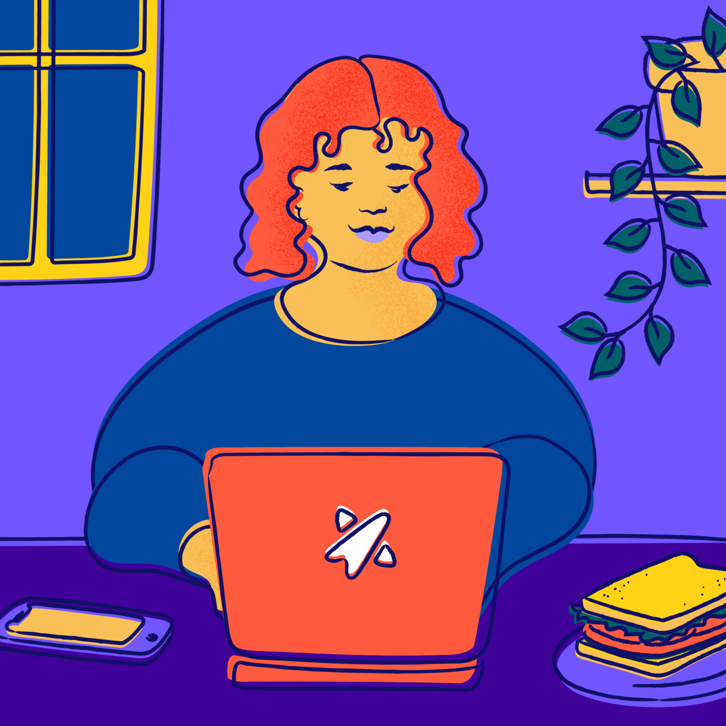 Smiling young female-presenting person sitting at a desk working on a computer.