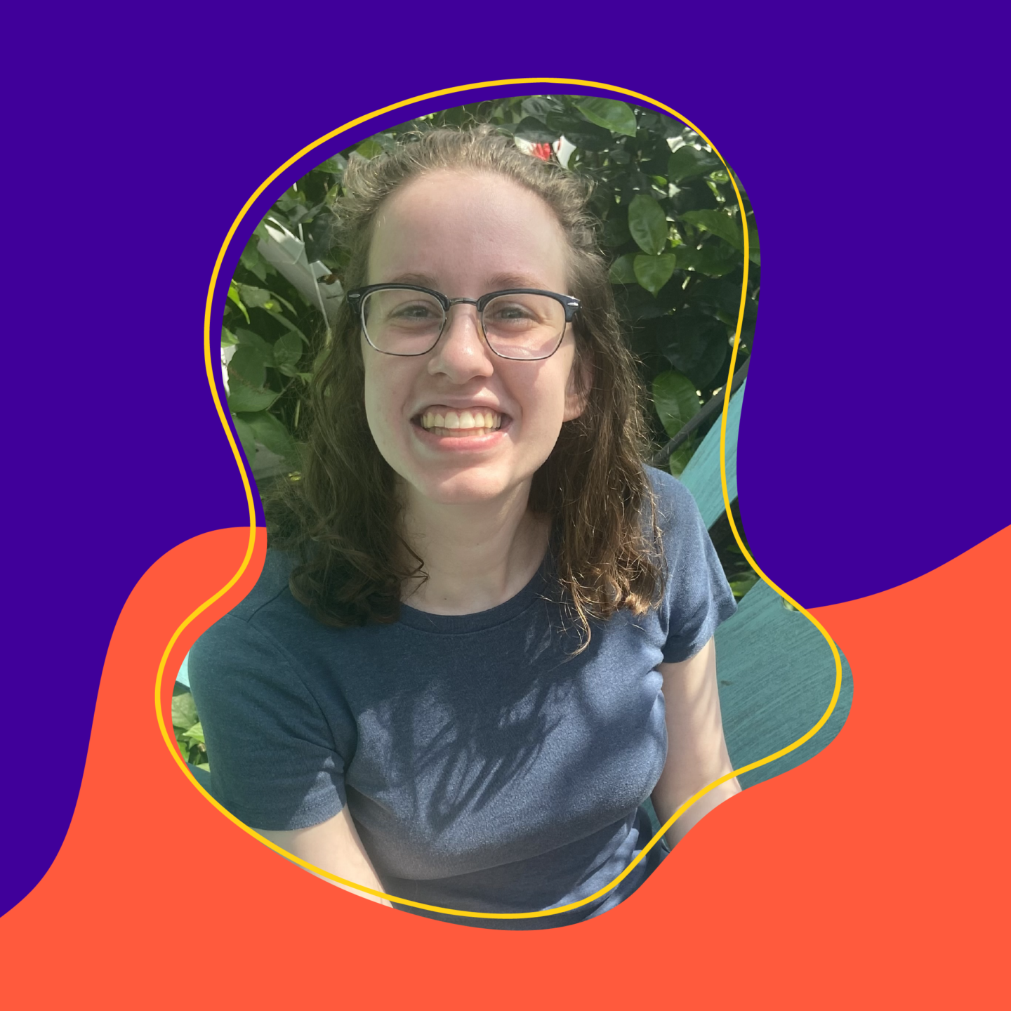 photo of Samantha Bayne with an orange and purple backgroun