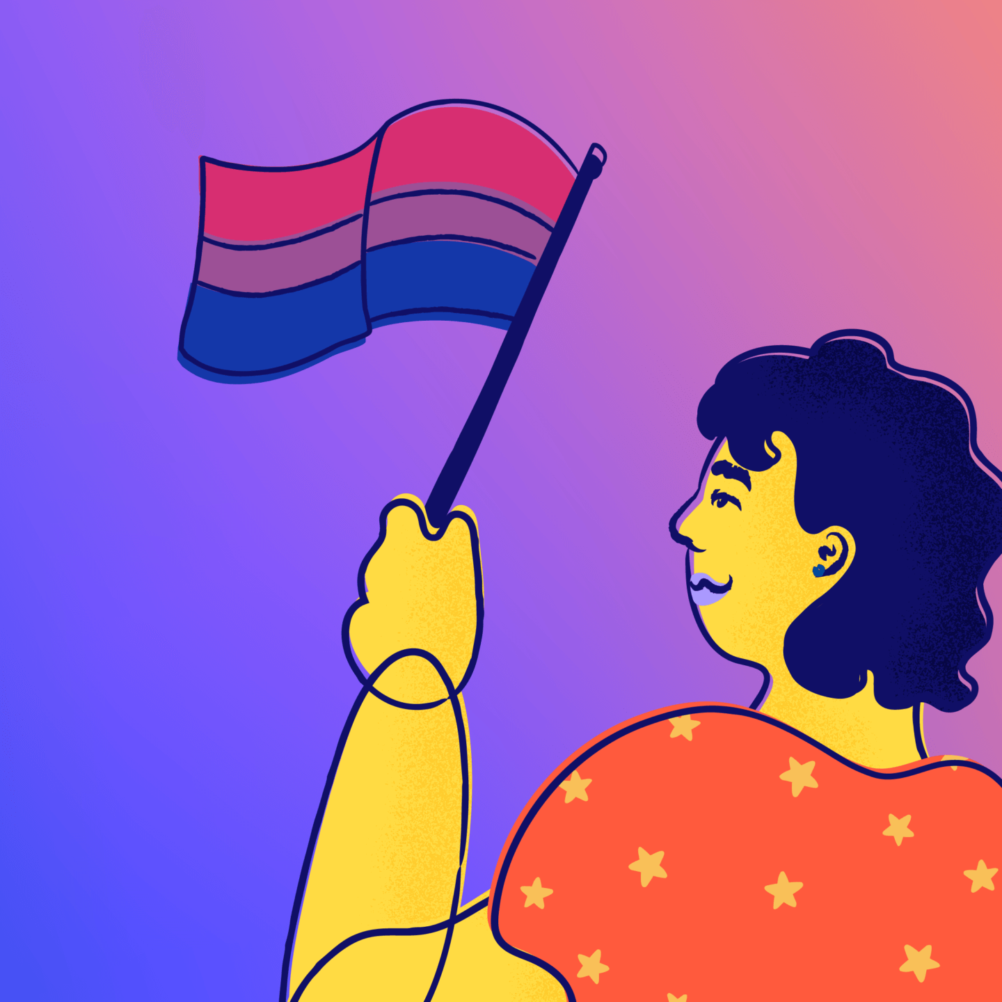 Young person holding the Bi+ Flag