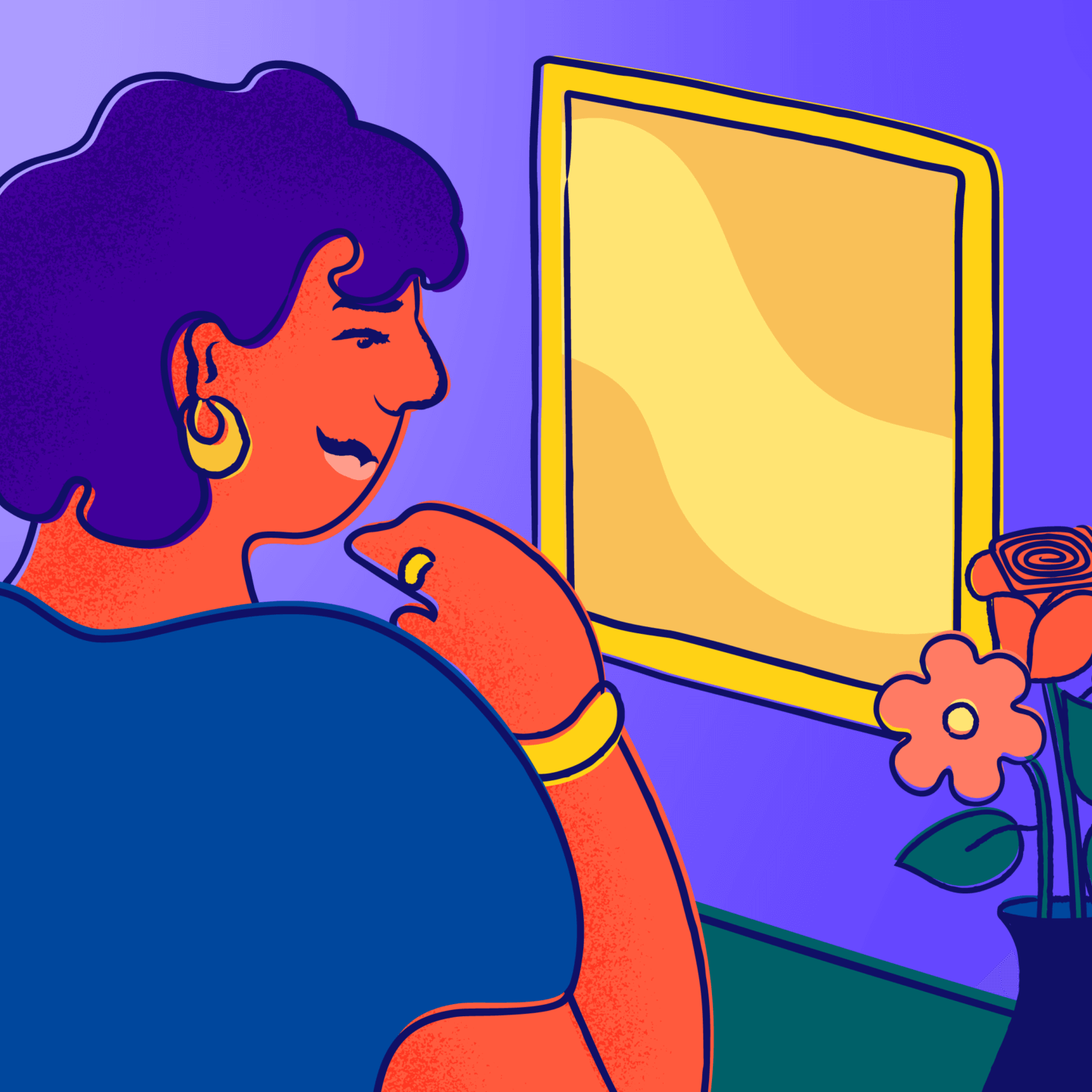 Young person staring positively in the mirror.