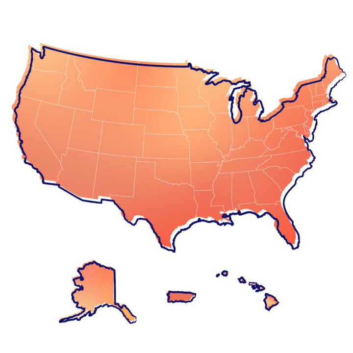 Map of the United States including Alaska, Hawaii and Puerto Rico